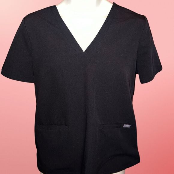 Figs Black Technical Scrubs Three-Pocket Top Size Large - Picture 1 of 6